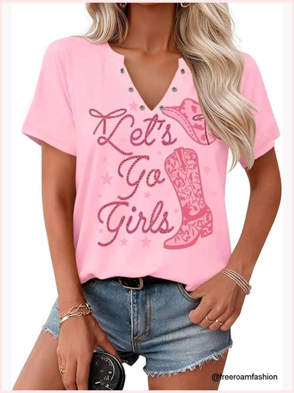 V-Neck Short Sleeve Graphic T-Shirt for Women Rock Band Country Concert Top